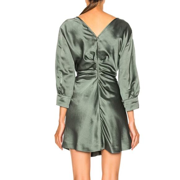 Isabel Marant Sage Green Satin Mini Dress Cutout Sleeve Cocktail Party Small - Picture 2 of 12